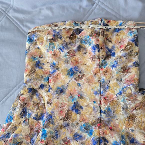 Alice + Olivia Strapless Floral Gown Dress Sz 4 Metallic Formal Evening Wedding - Picture 12 of 14